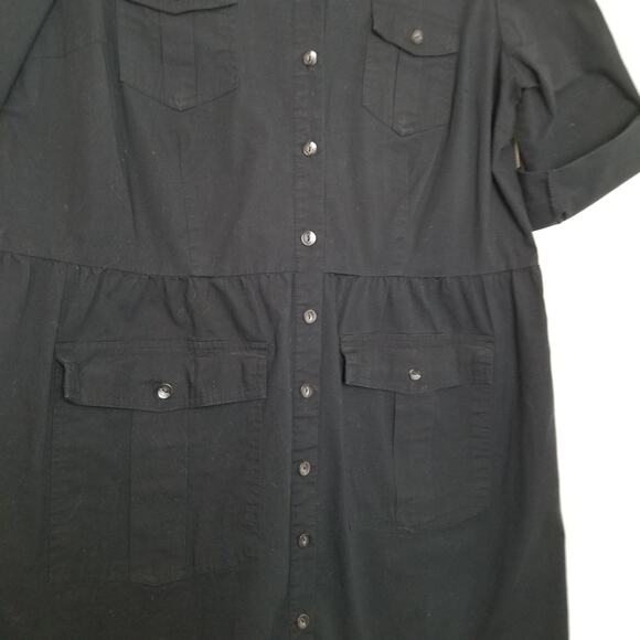 Merona Size XXL Black Stretch Cotton Blend 4 Pocket Women's Buttonfront Dress - Picture 2 of 9